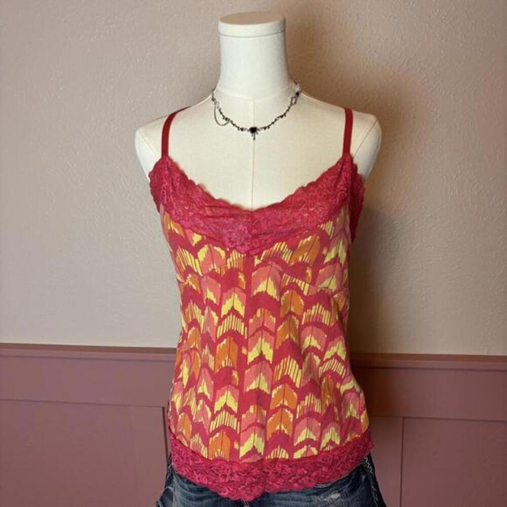 babydoll y2k vintage lace cami route66 sz large pink orange yellow cotton